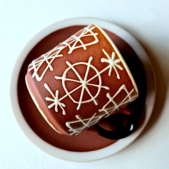 VINTAGE 70s 80s Japanese Brown White Black Cup & Saucer Set of 6 Tea Coffee Cups - Picture 4 of 13